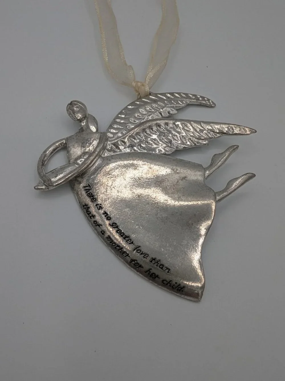 Pewter Angel Mother and Baby Ornament Hanging Wall Decor Inscribed Sentiment T